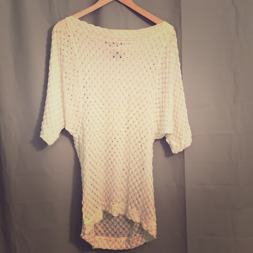 White over the shoulder draped neck Tunic Beach Cover up